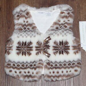 NWT Toddler Girls Kids R Us Brown White Soft Faux Fur Nordic Snowflake Vest 3T